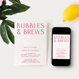 Moderne Minimal Magenta Bubbles & Brews Verlobung Einladung