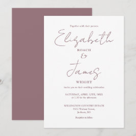 moderne Minimal Mauve Elegante Script Wedding Einladung