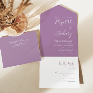 Moderne Minimal Mauve Hochzeitsschrift All In One Einladung