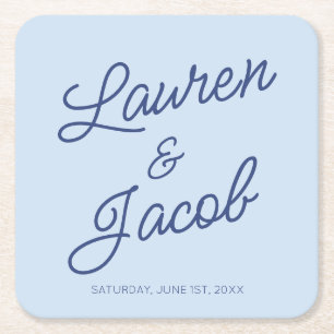 Moderne Minimal Minimalistische Blaue Hochzeit Rechteckiger Pappuntersetzer