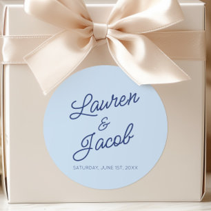 Moderne Minimal Minimalistische Blaue Hochzeit Runder Aufkleber