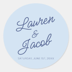 Moderne Minimal Minimalistische Blaue Hochzeit Runder Aufkleber