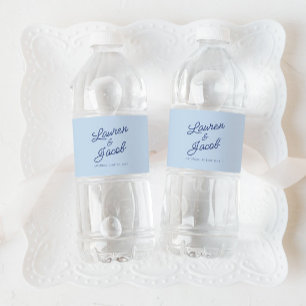 Moderne Minimal Minimalistische Blaue Hochzeit Wasserflaschenetikett