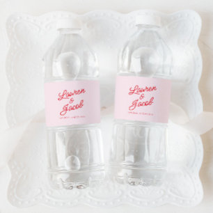 Moderne Minimal Minimalistische Hochzeit in Rosa u Wasserflaschenetikett