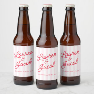 Moderne Minimal Minimalistische Rote Rosa Streifen Bierflaschenetikett