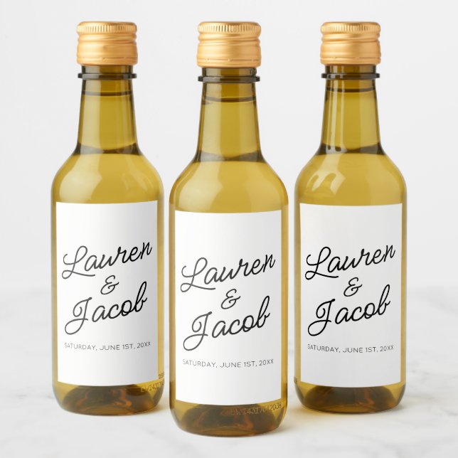 Moderne Minimal Minimalistische Schwarz-weiße Hoch Weinetikett (Flaschen)