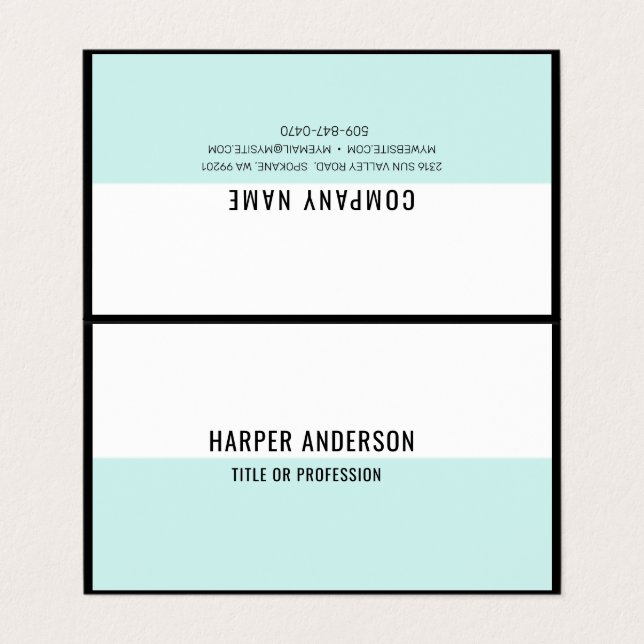 Moderne Minimal Mint Business Cards Visitenkarten (Außenseite Aufgefaltet)