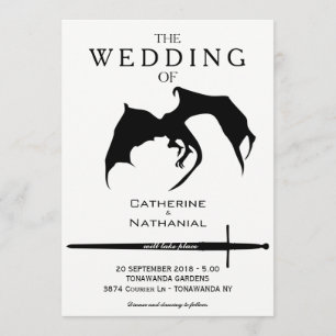 Moderne Minimal mittelalterliche Drache Hochzeit E Einladung