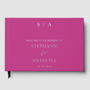 Moderne Minimal Mongram Magenta Foil Wedding Gästebuch