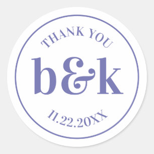Moderne Minimal Monogram Initials LILA Wedding Runder Aufkleber