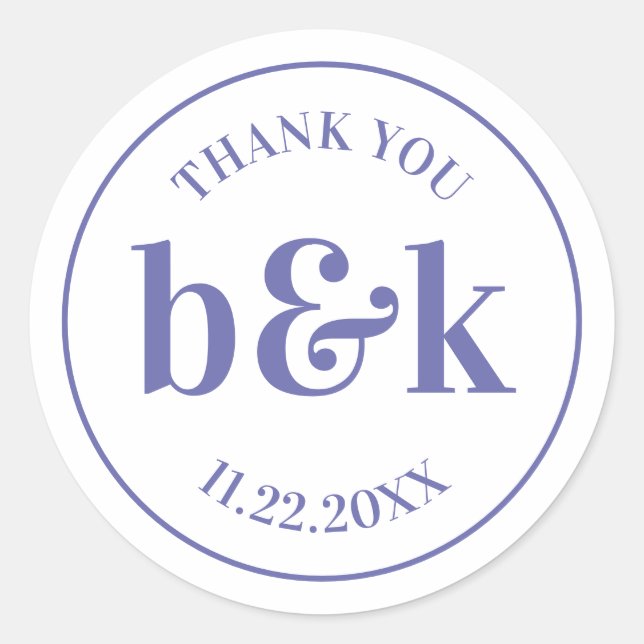 Moderne Minimal Monogram Initials LILA Wedding Runder Aufkleber (Vorderseite)