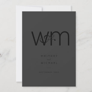 Moderne Minimal Monogram Matte Black Wedding Einladung