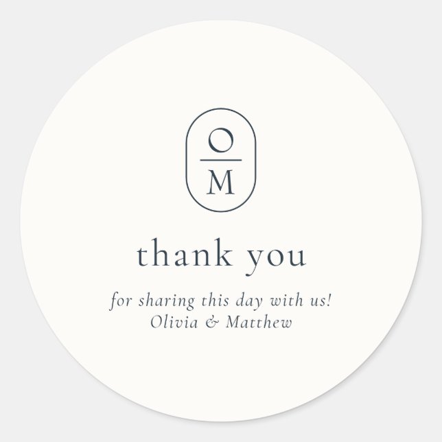 Moderne Minimal Monogramm Hochzeit Danke Aufkleber (Vorderseite)