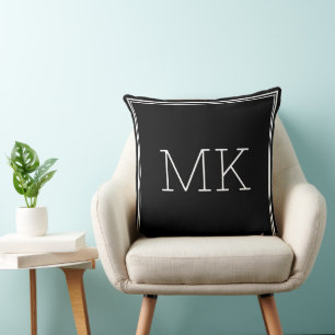 Moderne Minimal-Monogramm-Initialen schwarz Kissen