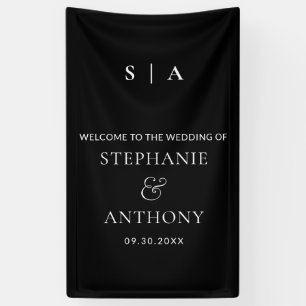 Moderne Minimal-Monogramm-Schwarz-Weiß-Hochzeit Banner