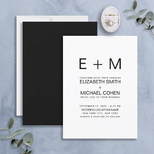 Moderne Minimal-Monogramm-Schwarz-Weiß-Hochzeit Einladung