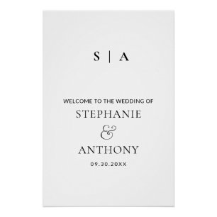 Moderne Minimal-Monogramm-Schwarz-Weiß-Hochzeit Poster