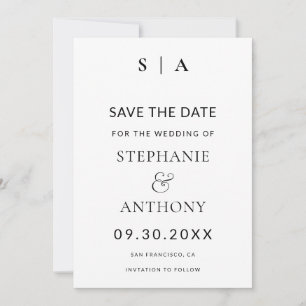 Moderne Minimal-Monogramm-Schwarz-Weiß-Hochzeit Save The Date