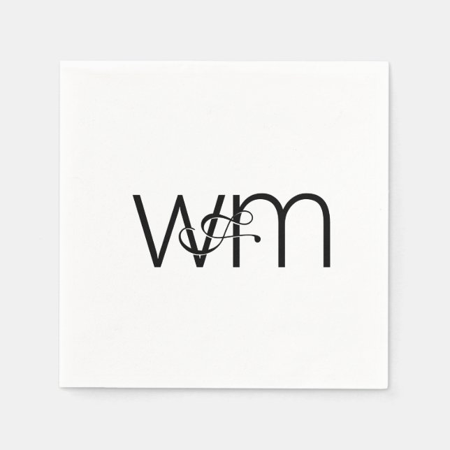 Moderne Minimal-Monogramm-Schwarz-Weiß-Hochzeit Serviette (Vorderseite)