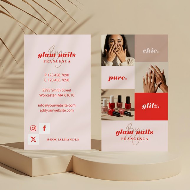Moderne Minimal Nail Salon Business Foto Collage Visitenkarte (Modern Minimal Nail Salon Business Photo Collage Business Card)