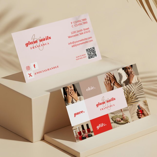 Moderne Minimal Nail Salon Business Foto Collage Visitenkarte (Modern Minimal Nail Salon Business Photo Collage Business Card)