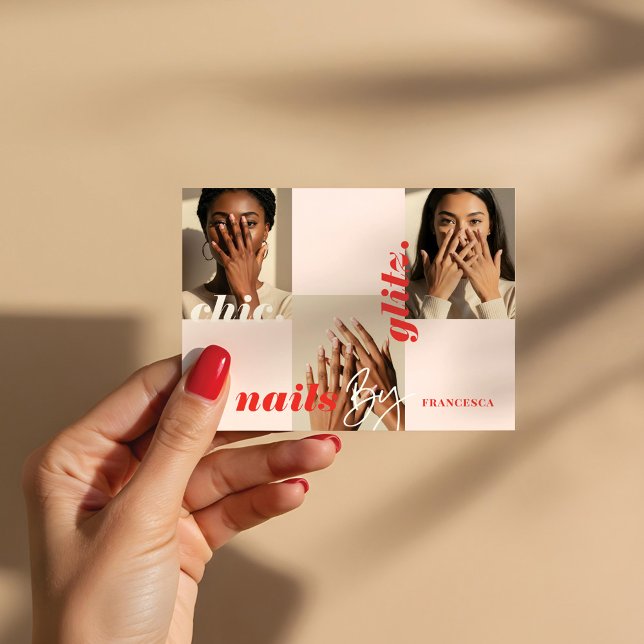 Moderne Minimal Nail Salon Business Foto Collage Visitenkarte (Modern Minimal Nail Salon Business Photo Collage Business Card (Front))