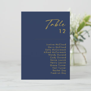 Moderne Minimal Navy Blue Gold Tischnummer Chart