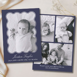 Moderne Minimal Navy Blue Neugeborene Baby Birth Ankündigung