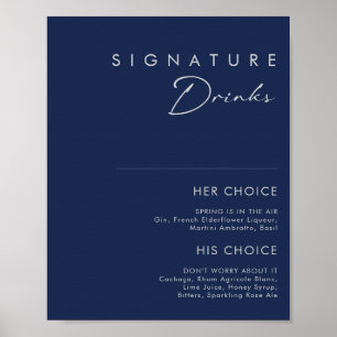 Moderne Minimal Navy Blue Silver Signature Drinks Poster