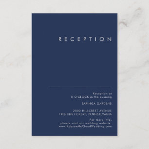 Moderne Minimal Navy Blue Silver Wedding Rezeption Begleitkarte