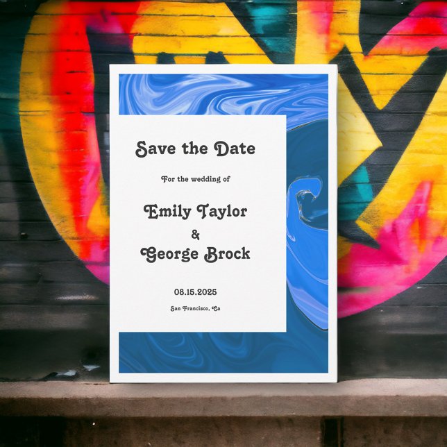 Moderne Minimal Navy Blue Waves Abstrakt Hochzeit Save The Date (Von Creator hochgeladen)