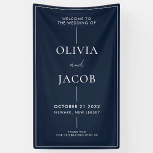 Moderne Minimal Navy Blue Wedding Willkommen Banner