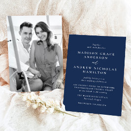 Moderne Minimal Navy Foto Hochzeit Einladung