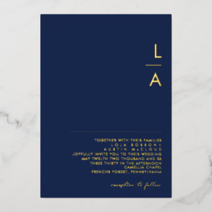 Moderne Minimal Navy- und Gold-Monogramm-Eheliche Folieneinladung