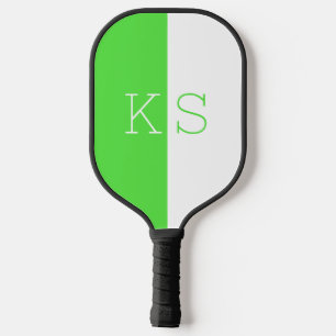 Moderne Minimal Neon Green & White Monogram Pickleball Schläger