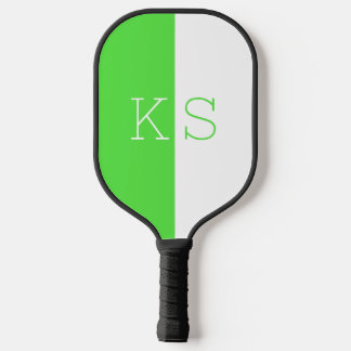 Moderne Minimal Neon Green & White Monogram Pickleball Schläger