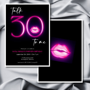 Moderne Minimal Neon Pink Lips sprechen 30 Geburts Einladung