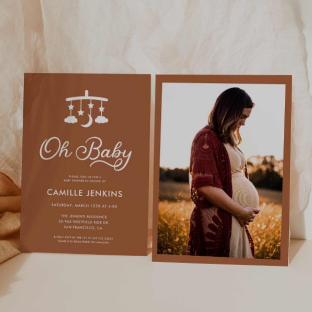 Moderne Minimal Oh Baby Dusche Einladung (Modern Minimal Oh Baby Shower Photo Invitation)