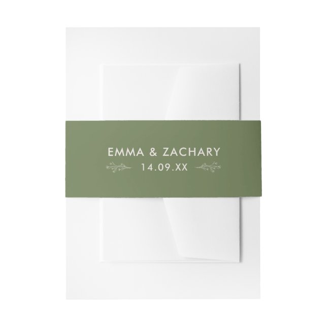 Moderne Minimal Olive Green Wedding Einladungsbanderole (Vorderseite Beispiel)