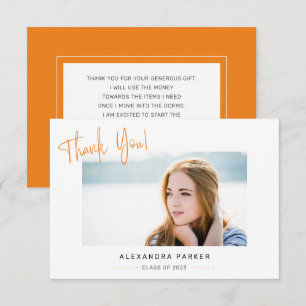 Moderne Minimal Orange Handschrift Abschluss Dankeskarte