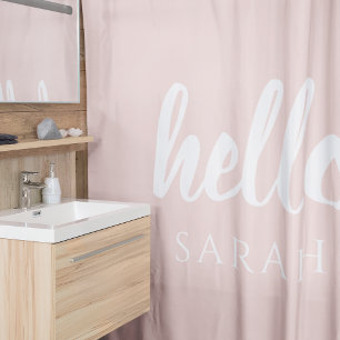 Moderne Minimal Pastellrosa Hallo Und Dein Name Duschvorhang