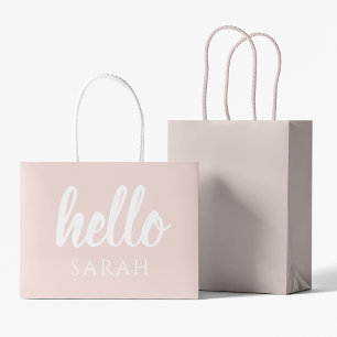 Moderne Minimal Pastellrosa Hallo Und Dein Name Große Geschenktüte