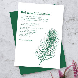 Moderne Minimal Peacock Feather Green Wedding Einladung