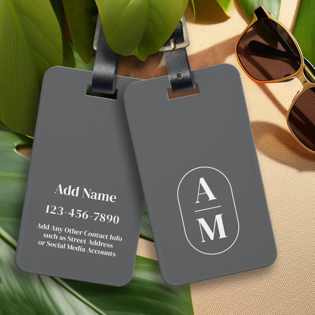 Moderne Minimal Pill Monogramm - Grau Gepäckanhänger (Custom Luggage Tag - Personalized Bag Tag)