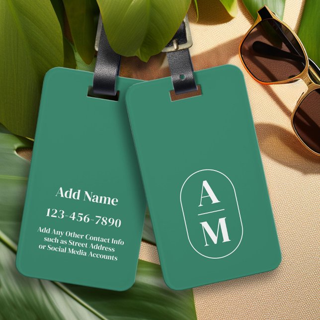 Moderne Minimal Pill Monogramm - Grün Gepäckanhänger (Custom Luggage Tag - Personalized Bag Tag)
