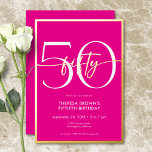Moderne Minimal Pink 50 Script Geburtstag Folieneinladung<br><div class="desc">Die moderne und schicke Einladung zum Geburtstag verbindet klassisches Hot Rosa und Weiß mit Akzenten echter Goldfolie. Es ist minimales Design ist ein einfaches und lustiges Design,  um den Meilenstein Geburtstag zu feiern. Erstellt von der einfachen Farmhouse Press.</div>