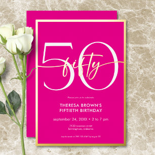 Moderne Minimal Pink 50 Script Geburtstag Folieneinladung