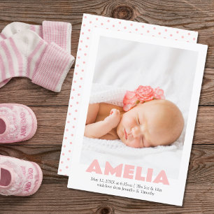 Moderne Minimal Pink Girl Foto Geburtserklärung Ankündigung