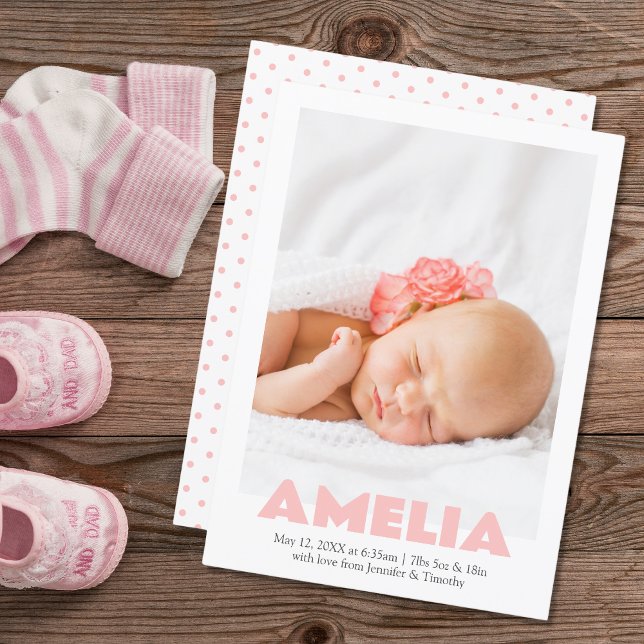 Moderne Minimal Pink Girl Foto Geburtserklärung Ankündigung (Von Creator hochgeladen)