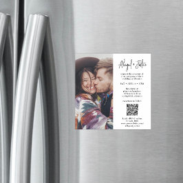 Moderne Minimal QR Code & Foto All-in-One Hochzeit Magneteinladung